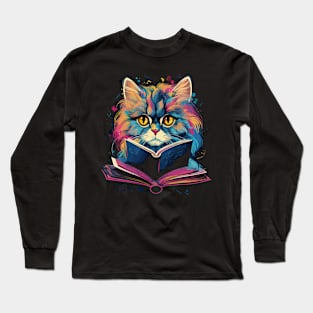 Persian Cat Reads Book Long Sleeve T-Shirt